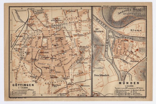 1904 ANTIQUE MAP OF MÜNDEN MUNDEN GÖTTINGEN GOTTINGEN / LOWER SAXONY / GERMANY