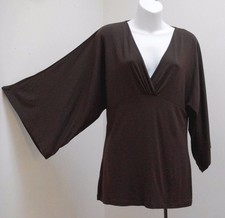 Ann Taylor Loft S Top Brown Tunic Peasant Draped Wide Sleeve Long Cut USA Made