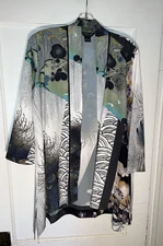 Citron Santa Monica Floral Open Silk Linen Blend Jacket Size L. d654