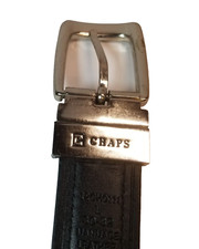 Mens Chaps Black/Brown Reversible Leather Belt Size 30-32" Square Silver Buckle