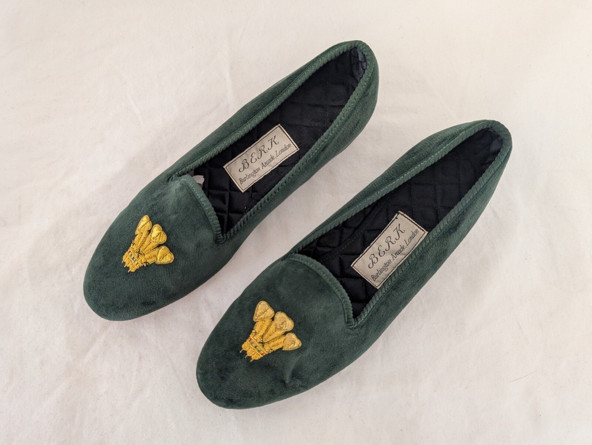 BERK Burlington Arcade London Green Velvet Loafer Slippers House Shoes Mens 11.5 smoking-slipper-green-bolt-  main image 3