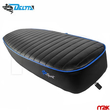 SELLA LUNGA TOURING BORDO BLU PELLE PER VESPA 50 SPECIAL L N R 125 ET3 PRIMAVERA