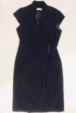 Calvin Klein Sheath Little Black Dress Criss Cross Front Wrap Size 4 cap-sleeves