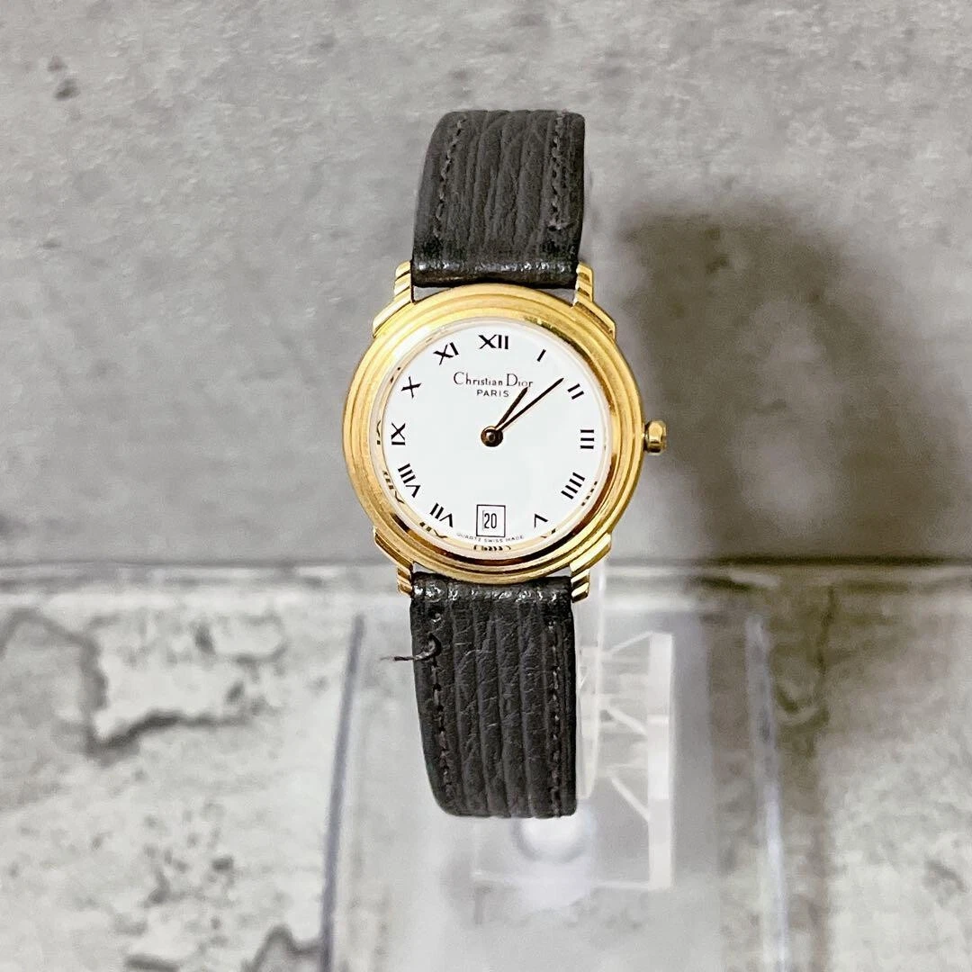 Montre femme Dior grise dorée rare vintage bel état 202502M