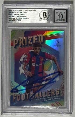 2023-24 Topps Finest UEFA CC Prized #PF8 Lamine Yamal Signed RC Beckett AUTO 10