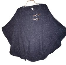 Talbots Cape M Dark Blue-Black Flecked Crochet Knit Buckle EUC