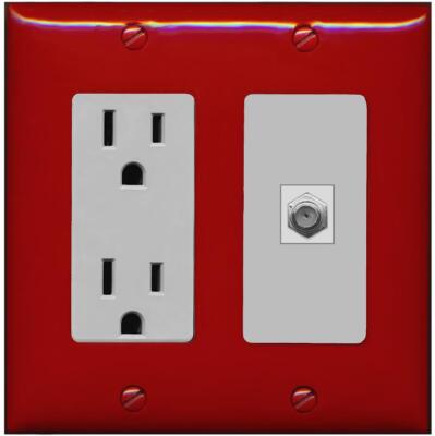 RiteAV 1 Port Coax Cable TV F-Type Wall Plate Outlet [Red/Gray]
