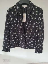 New New Look Cameo Rose Smart Lapel Collar Birds Printed Black Jacket Blazer