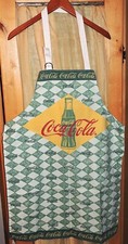 Coca Cola Green Checkered Mid Length Apron 1999 Vintage USA Printed Sewn