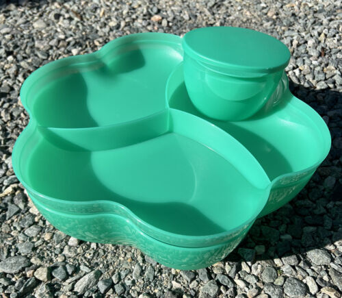 Vintage Tupperware Green Chip & Dip Serving Tray Set 1.5 Gallon # 4624 A-2 ✅ - Picture 1 of 13