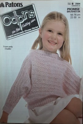 Neu Orig Patons Odpins angeraut dunkel Kinder Dolman Pullover 22-30'' Strickmuster 7994
