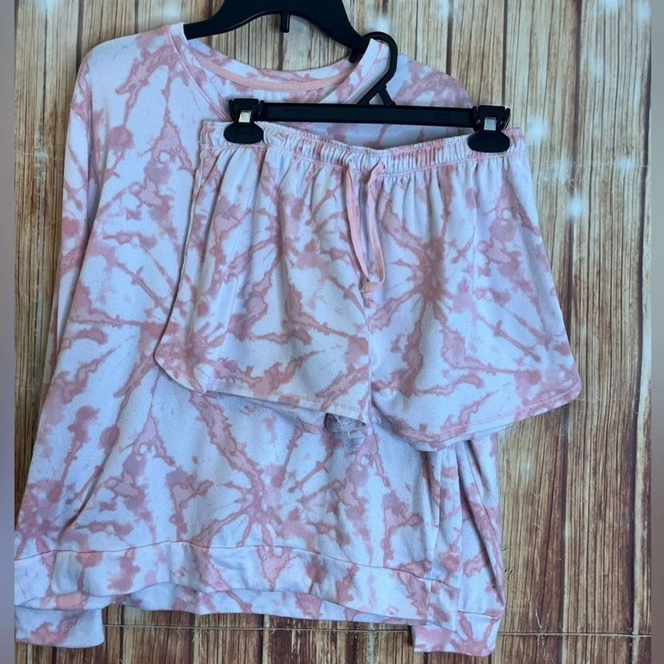 Conjunto de pijama de salón Maidenform rosa tie-dye suave manga larga talla mediana para mujer Foto 2 de 4