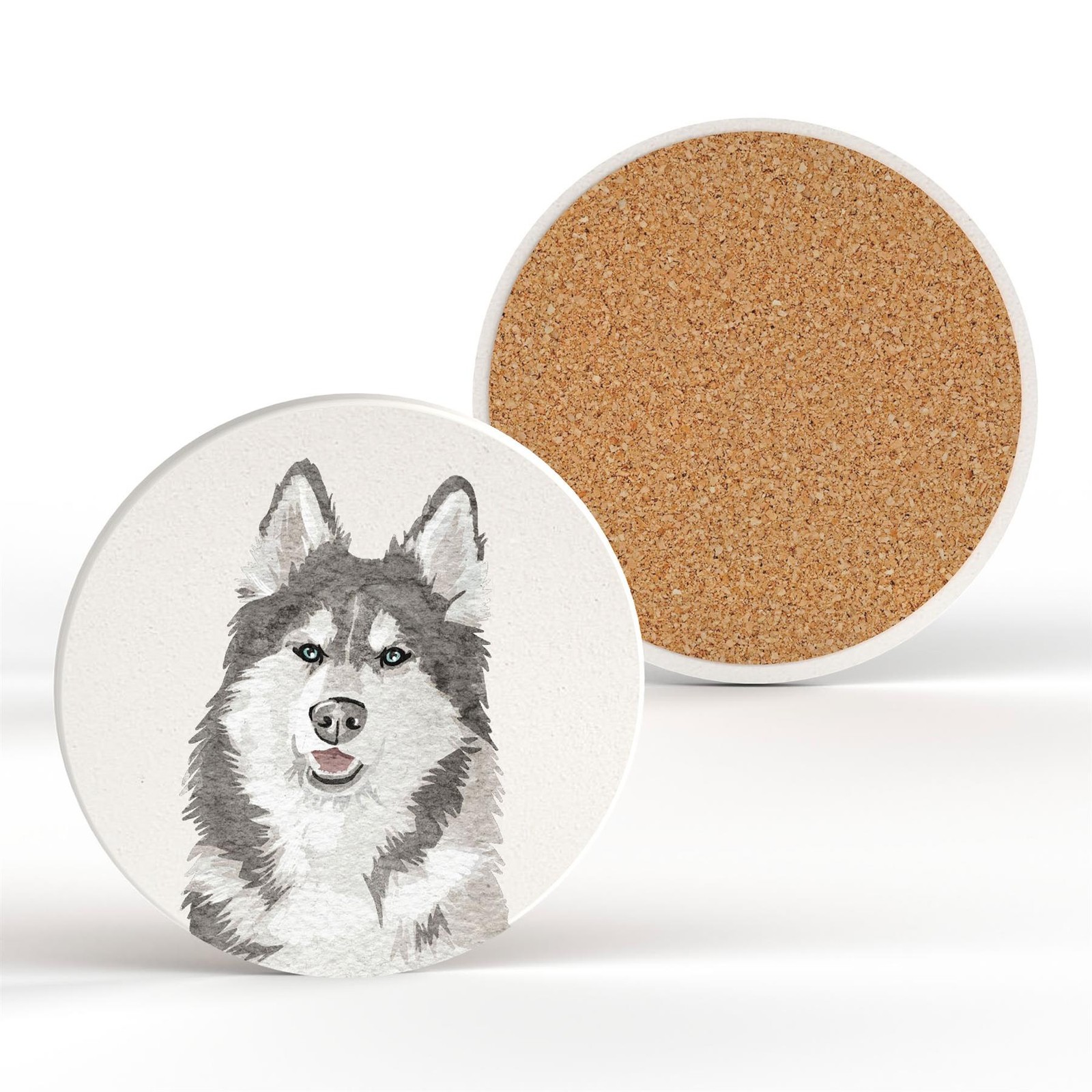Husky Artwork Decorative Gift Dog Lover Ceramic Round Coaster Cork Base