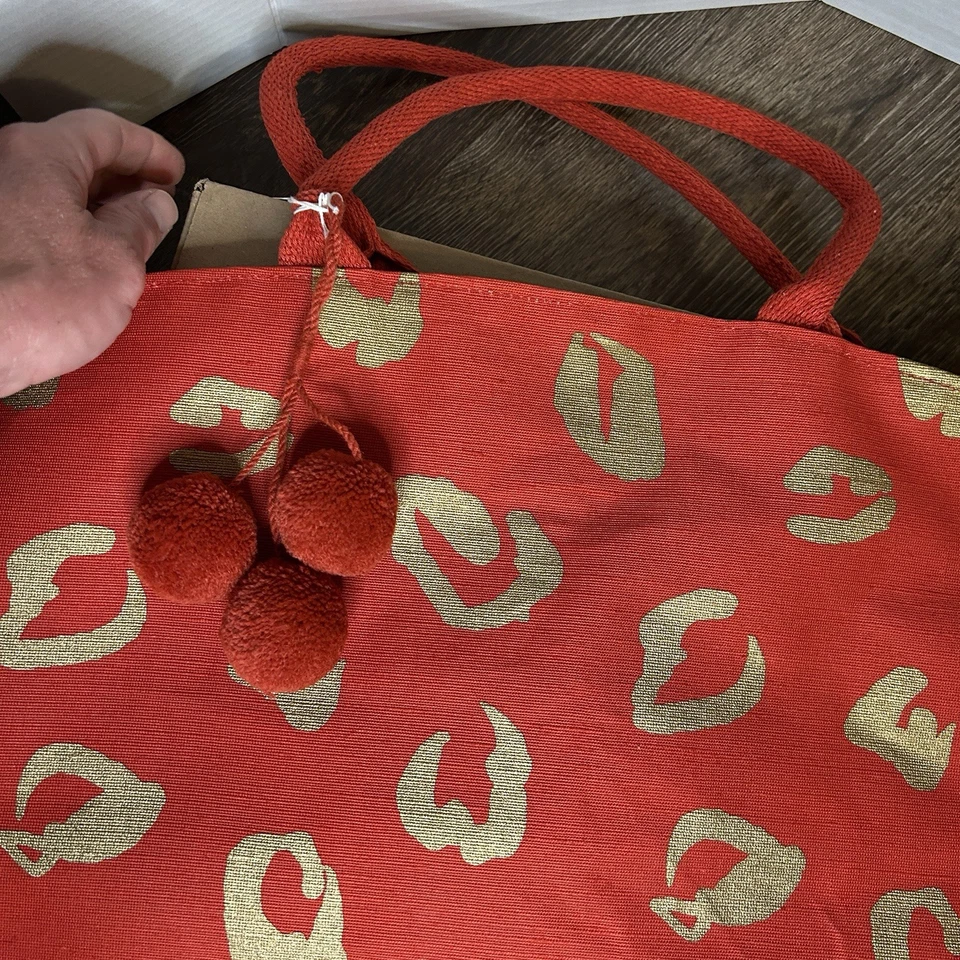 Bolso de Mano Mud Pie Rojo Luces de Navidad Brillante Yute NUEVO Foto 3 de 4