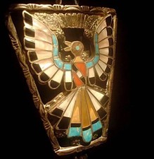 Large, 91g, Signed, Lee Edaakie, Zuni,1950s,Thunderbird,Sterling Bolo Tie,3 1/8"