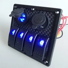 4 Gang LED Switching Panel Car Bus Boat Switch Switchboard Voltmeter 12V-24V