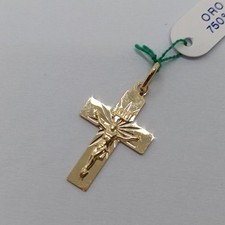 CIONDOLO CROCIFISSO - CROCE SACRA IN ORO GIALLO 18KT 750 1,1 GRAMMI (8012)