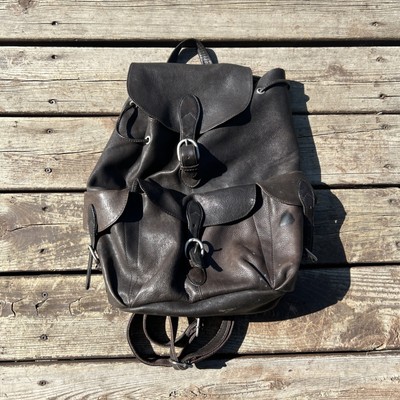 VTG London Fog Brown Leather Backpack Camping Travel Carry  display picture 3