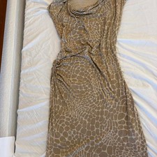 MICHAEL Michael Kors Taupe Stone Print Cowl Neck Ruched Bodycon Midi Dress M