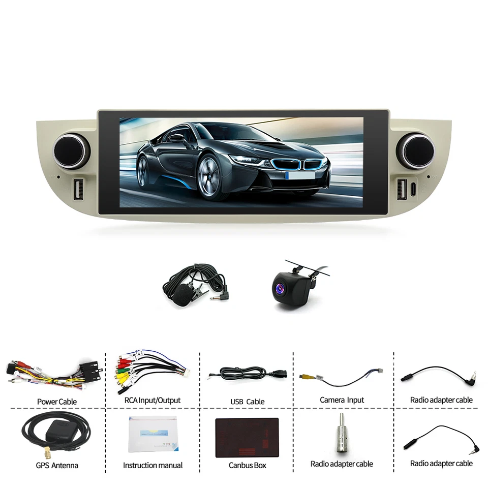6.86'' For Fiat 500 2007-2018 Carplay Android Car Stereo Radio GPS Navi 2+32GB Foto 4 de 4