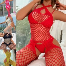 Exotic Sleepwear Bodysuit Underwear for Women with Open Crotch Stockings