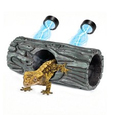 OIIBO Magnetic Crested Gecko Hide - Resin Hollow Log Cave, Reptile Brown