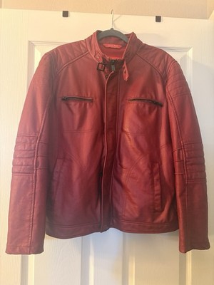 Zara Man Red Cafe Racer Biker Jacket, Sz XL