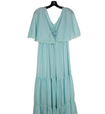 VTG MOVIE STAR Blue NYLON Lace Detail PEIGNOIR ROBE/NIGHTGOWN 2Pc SET Sz S