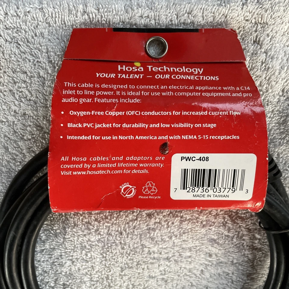Hosa PWC-408 Power Cord, IEC C13 to NEMA 5-15P, 8 ft Black PVC Jacket - Image 2 of 4