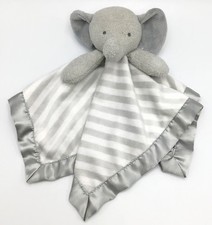 Cloud Island 14" Elephant Lovey Security Blanket Gray Striped Sensory Satin Trim