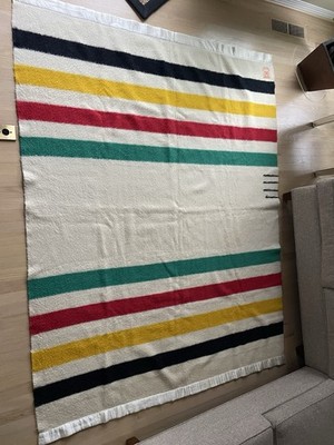 Hudson Bay Company Vintage Wool Four Point Double Size Blanket 89x69
