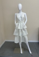 ASOS White V Neck Midi Dress Size US 6 Sleeveless Layered Skirt Elegant Formal