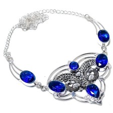Blue Tanzanite Gemstone 925 Sterling Silver Handmade Jewelry Necklace Size 18