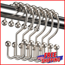 SHOWER CURTAIN HOOKS RINGS Rust Resistant Stainless Steel Metal Double Glider