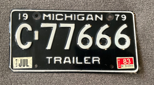 RARE 1979 MICHIGAN TRAILER LICENSE PLATE ORIGINAL FULL HOUSE 666 DEVIL