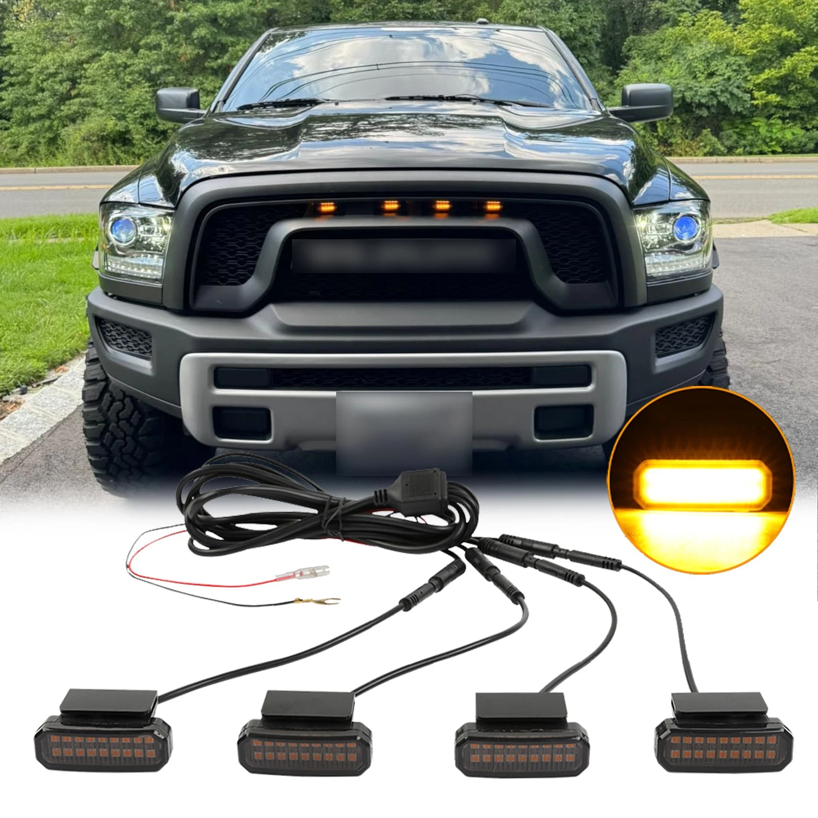 For 2011-2025 Ram 1500 2500 LED Front Grille Lights Amber Raptor Style Lamps ABS