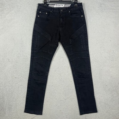GSTR Jeans Mens 30 Black Slim Fit Motor Biker Denim Cargo Pockets Stretch EUC