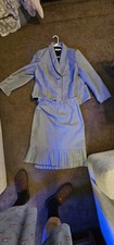 Kasper Gray Dress Suit Size 14 open front designer blazer skirt suit Zip Set