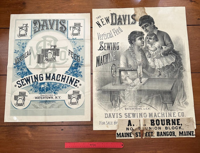 Rare Antique Victorian Davis Sewing Machine Paper Lithograph Advertising Posters