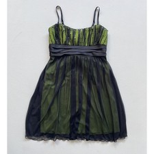 Vtg Y2K Green Babydoll Mini Whimsy Goth Dress · M · Sequined · Glam Grunge Fairy