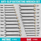 22 Piece Anti-Slip Ratcheting Combination Wrench Set Metric & SAE 1/4" to 3/4"