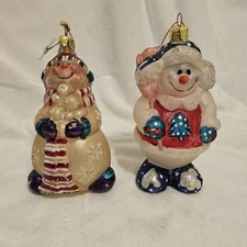 Set Of 2 Vintage Glass Snowman Ornaments. Read Desc. SOLD AS IS.