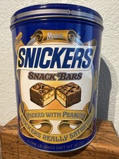 Vintage 1984 Snickers Snack Bars Mars Metal Tin Can Decor Storage Staging Candy