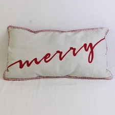 Oeko-Tex Red and White Christmas Throw Pillow Merry 13" x 23"
