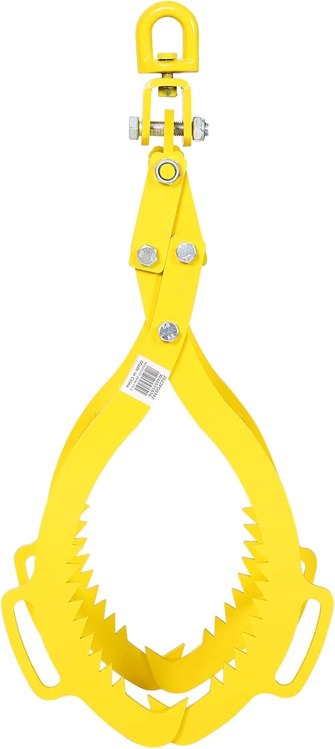 Log Lifting Tongs 28"Steel 4-Claw Grapple|Swivel Hook  for Crane Backhoe Loader