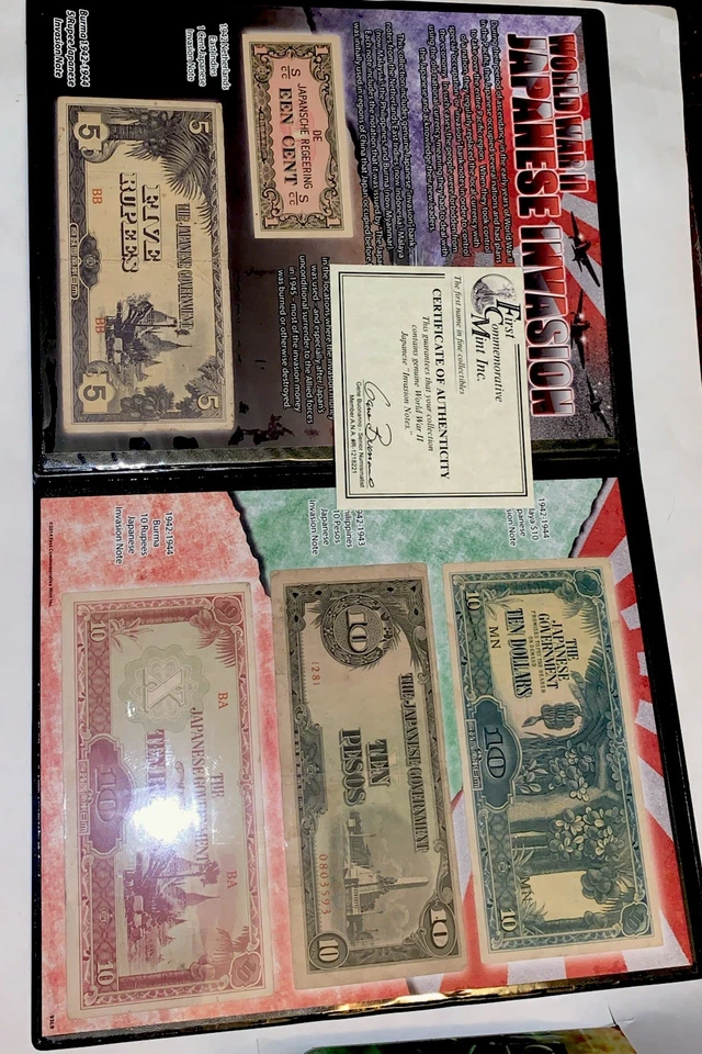 WWII Japanese Invasion Money Album with History & Five Actual Invasion Notes COA - Image 2 of 4