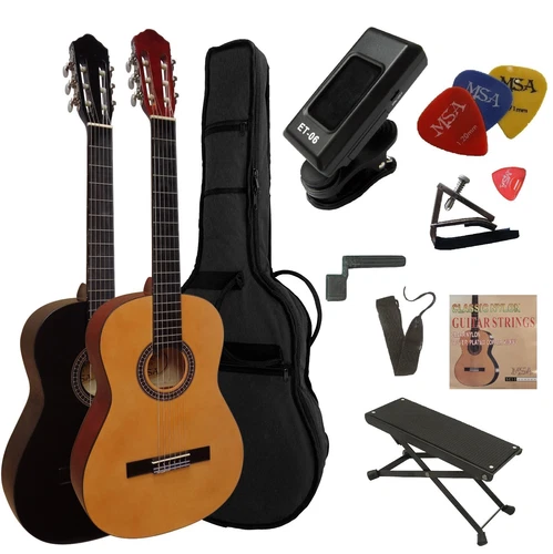 4/4 Konzertgitarre - Klassik - 10-teiliges EXCLUSIV SET - TASCHE + FUßBANK FS5 !