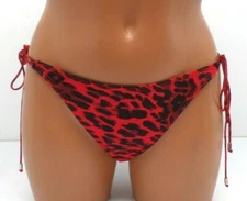 Sauvage Leopard Print String Side Tie Brazilian Bikini Bottoms Red Medium #2891L