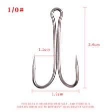 100PC Double Fishing Hooks Saltwater Open Shank Frog Hook High Carbon Steel Barb