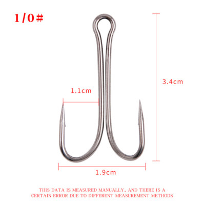 100PC Double Fishing Hooks Saltwater Open Shank Frog Hook High Carbon Steel Barb
